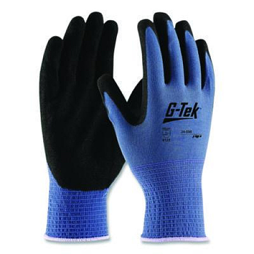 G-Tek GP Nitrile-Coated Nylon Gloves, EN388: 4121, 10" Long, Large, Blue/Black, 12 Pairs (34500L)