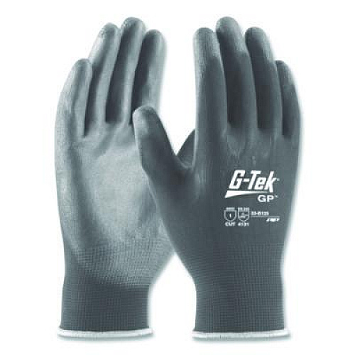 G-Tek GP Polyurethane-Coated Nylon Gloves, EN388: 1111, 10" Long, Large, Gray, 12 Pairs (33G125L)