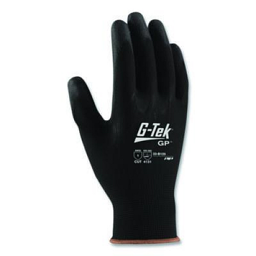 G-Tek GP Polyurethane-Coated Nylon Gloves, EN388: 1111, 10" Long, Medium, Black, 12 Pairs (33B125M)