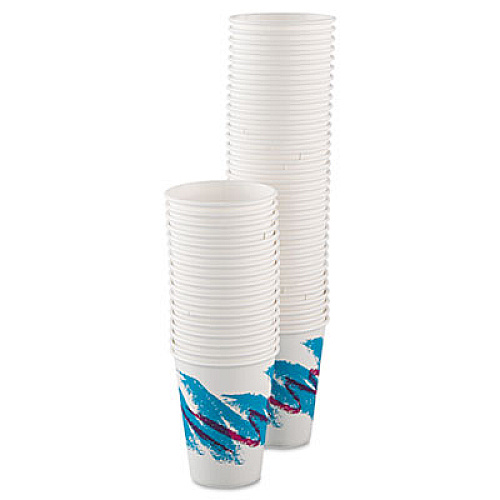 Dart Jazz Paper Hot Cups, 12 oz, White/Green/Purple, 50/Bag, 20 Bags/Carton (412JZJ)