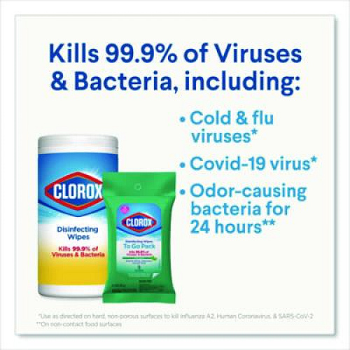 Clorox Disinfecting Wipes, On the Go Bleach Free Travel Wipes, 1-Ply, 6.53 x 2.79, Fresh Scent, White, 9/Pack, 24 Packs/Carton (60133CT)