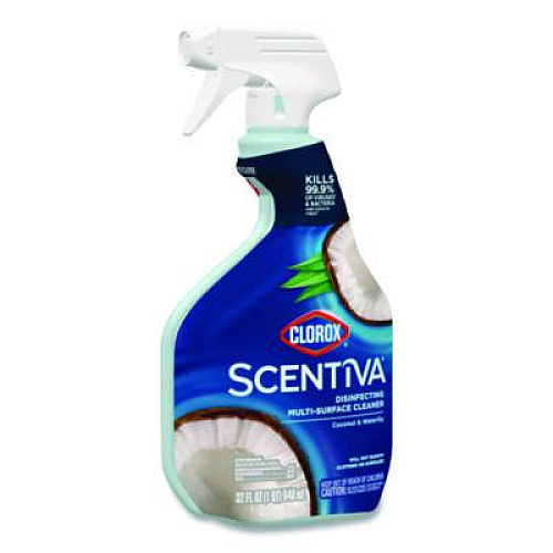 Clorox Scentiva Disinfecting Multi-Surface Cleaner, Bleach Free, Coconut and Waterlily, 32 oz Spray Bottle, 9/Carton (60521CT)