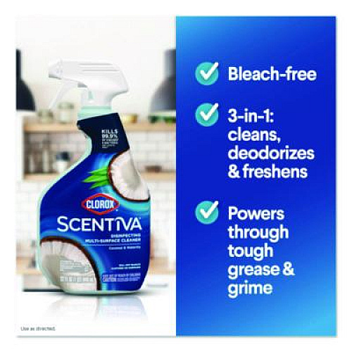 Clorox Scentiva Disinfecting Multi-Surface Cleaner, Bleach Free, Coconut and Waterlily, 32 oz Spray Bottle, 9/Carton (60521CT)