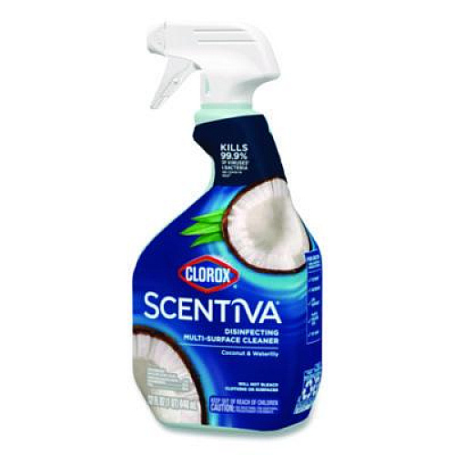 Clorox Scentiva Disinfecting Multi-Surface Cleaner, Bleach Free, Coconut and Waterlily, 32 oz Spray Bottle, 9/Carton (60521CT)