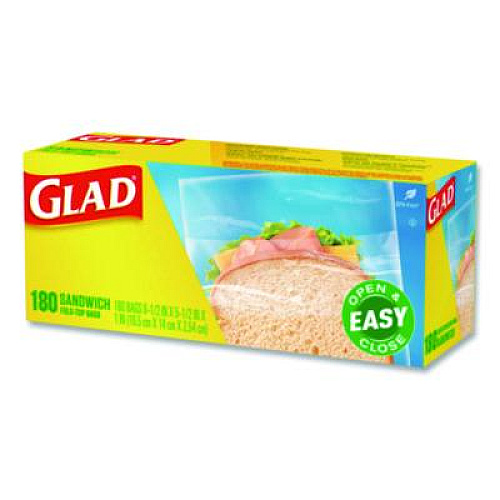 Glad Fold Top Food Storage Plastic Sandwich Bags, 6.5 x 5.5, Clear, 180 Bags/Box, 12 Boxes/Carton (60771)