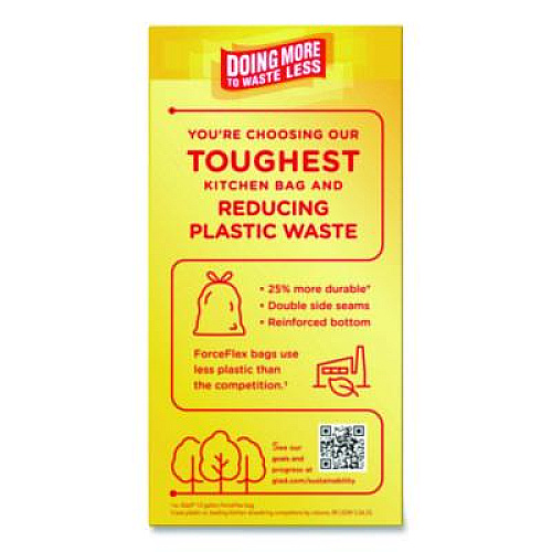 Glad ForceFlex MaxStrength Tall Kitchen Drawstring Trash Bags, 13 gal, Fresh Clean Scent, 24 x 28, White, 34/Box, 6 Boxes/Carton (70320)
