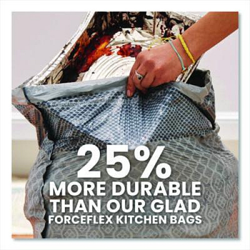 Glad ForceFlex MaxStrength Tall Kitchen Drawstring Trash Bags, 13 gal, Fresh Clean Scent, 24 x 28, White, 34/Box, 6 Boxes/Carton (70320)