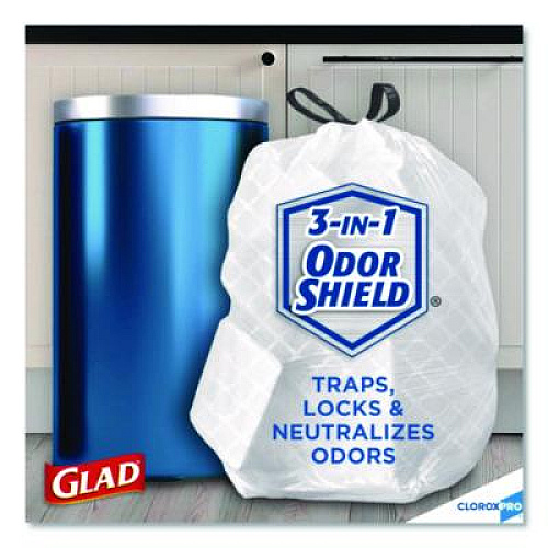 Glad CloroxPro ForceFlex Tall Kitchen Drawstring Trash Bags, 13 gal, 24 x 27.38, Gray, 100/Box (78526)