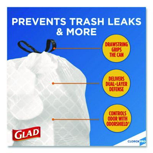 Glad CloroxPro ForceFlex Tall Kitchen Drawstring Trash Bags, 13 gal, 24 x 27.38, Gray, 100 Bags/Box, 4 Boxes/Carton (78526CT)