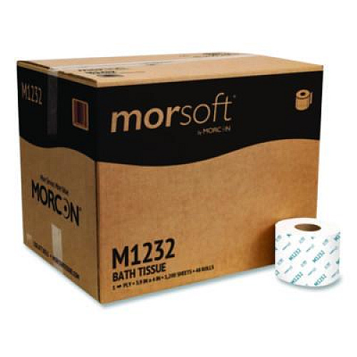 Morcon Tissue Morsoft Controlled Bath Tissue, Septic Safe, 1-Ply, White, 1,200 Sheets/Roll, 48 Rolls/Carton (M1232)