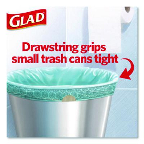 Glad OdorShield Small Drawstring Trash Bags, 4 gal, Beachside Breeze Scent, 0.5 mil, 18" x 17", Blue, 80/Box (79155)