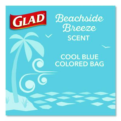 Glad OdorShield Small Drawstring Trash Bags, 4 gal, Beachside Breeze Scent, 0.5 mil, 18" x 17", Blue, 80/Box (79155)