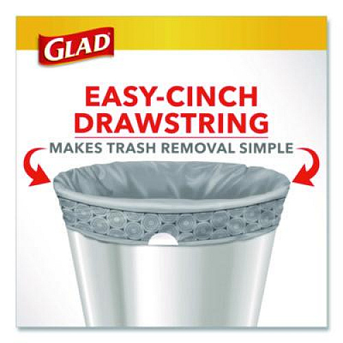 Glad Medium Drawstring Trash Bags with Clorox, 8 gal, Lemon Fresh Bleach Scent, 0.74 mil, 23" x 21.63", Gray, 26/Box (79316)