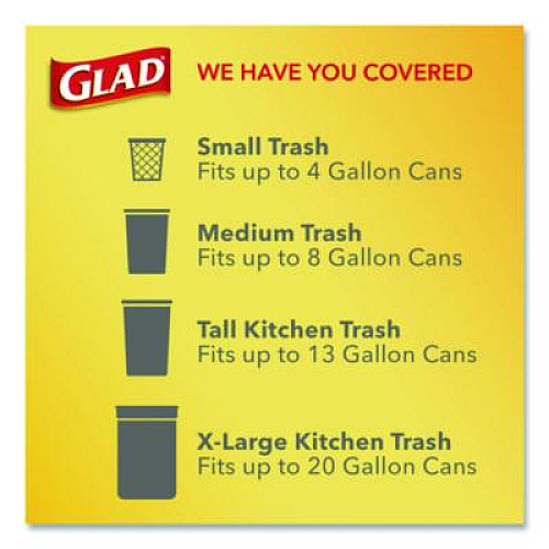 Glad Medium Drawstring Trash Bags with Clorox, 8 gal, Lemon Fresh Bleach Scent, 0.74 mil, 23" x 21.63", Gray, 26/Box (79316)