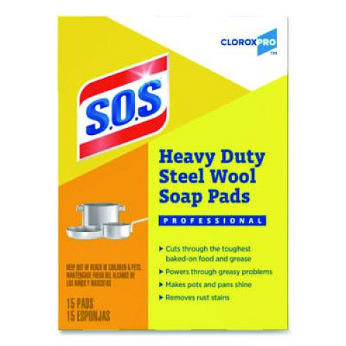 S.O.S. Steel Wool Soap Pads, 2.4 x 3, Steel, 15 Pads/Box, 12 Boxes/Carton (88320CT)