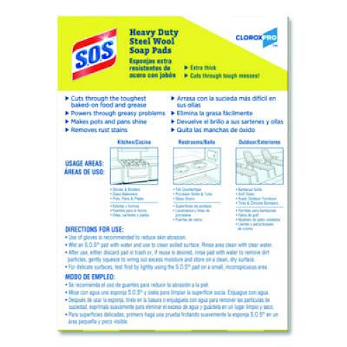 S.O.S. Steel Wool Soap Pads, 2.4 x 3, Steel, 15 Pads/Box, 12 Boxes/Carton (88320CT)