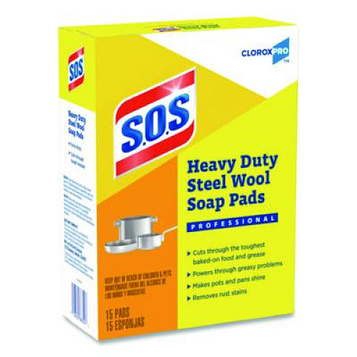 S.O.S. Steel Wool Soap Pads, 2.4 x 3, Steel, 15 Pads/Box, 12 Boxes/Carton (88320CT)