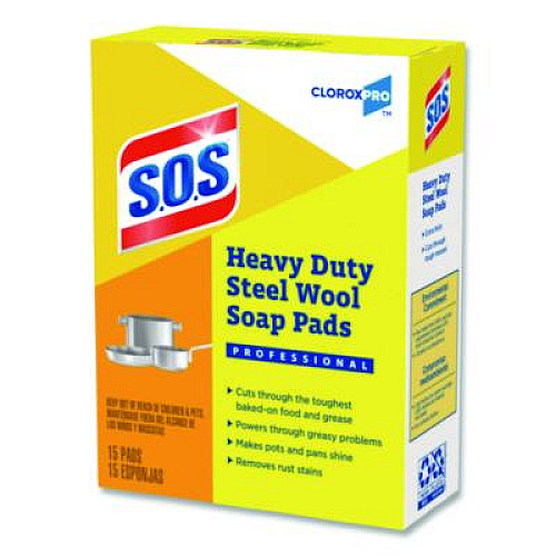 S.O.S. Steel Wool Soap Pads, 2.4 x 3, Steel, 15 Pads/Box, 12 Boxes/Carton (88320CT)