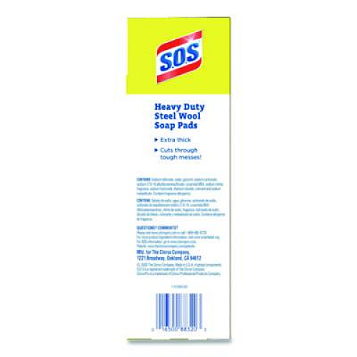 S.O.S. Steel Wool Soap Pads, 2.4 x 3, Steel, 15 Pads/Box, 12 Boxes/Carton (88320CT)