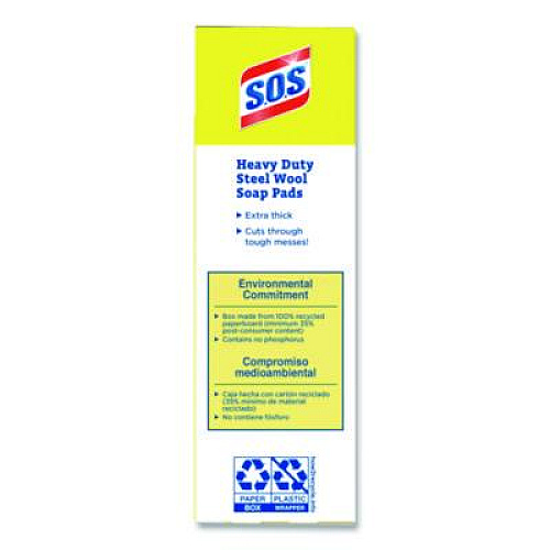 S.O.S. Steel Wool Soap Pads, 2.4 x 3, Steel, 15 Pads/Box, 12 Boxes/Carton (88320CT)