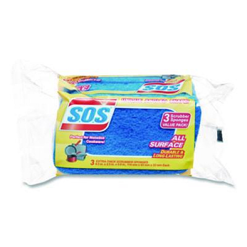 S.O.S. All Surface Scrubber Sponge, 2.5 x 4.5, 0.9" Thick, Dark Blue/Light Blue, 3/Pack, 8 Packs/Carton (91028CT)