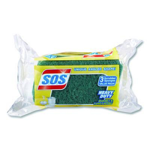 S.O.S. Heavy Duty Scrubber Sponge, 2.5 x 4.5, 0.9" Thick, Yellow/Green, 3/Pack, 8 Packs/Carton (91029CT)