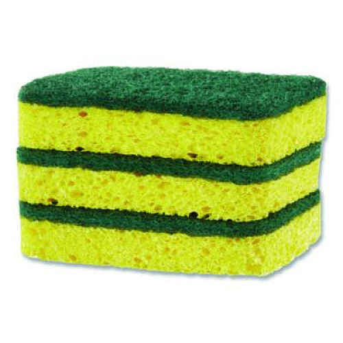 S.O.S. Heavy Duty Scrubber Sponge, 2.5 x 4.5, 0.9" Thick, Yellow/Green, 3/Pack, 8 Packs/Carton (91029CT)