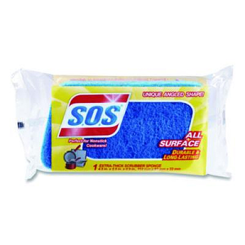 S.O.S. All Surface Scrubber Sponge, 2.5 x 4.5, 0.9" Thick, Dark Blue/Light Blue, 12/Carton (91017)