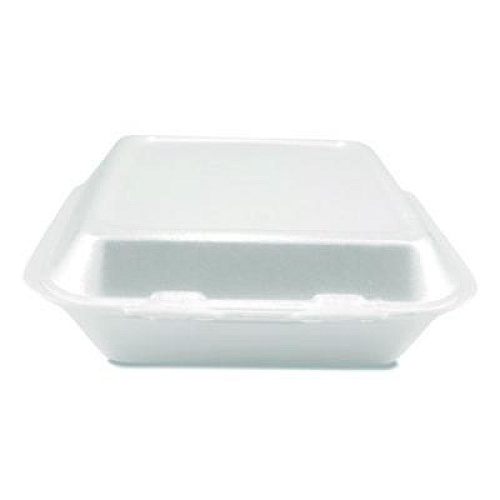 Plastifar Foam Hinged Lid Containers, 3-Compartment, 7.56 x 8.25 x 2.38, White, Foam, 200/Carton (12109)