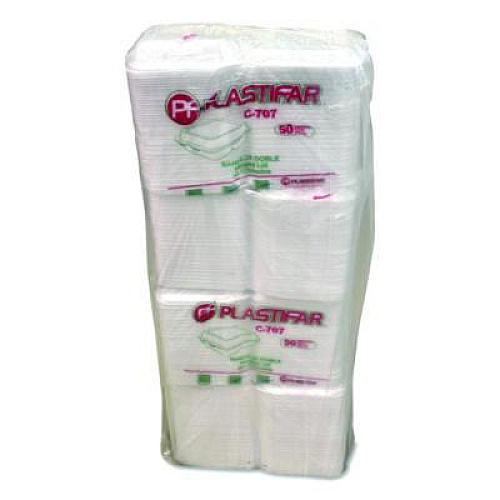 Plastifar Foam Hinged Lid Containers, 3-Compartment, 7.56 x 8.25 x 2.38, White, Foam, 200/Carton (12109)