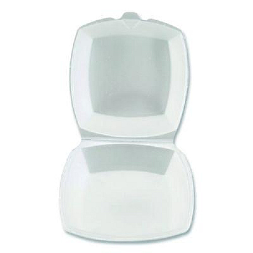 Plastifar Foam Hinged Lid Containers, 6 x 6 x 3, White, Foam, 500/Carton (12175)