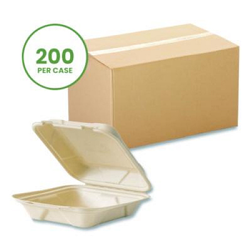 Vegware Nourish Molded Fiber Takeout Containers, Compostable, 7.9 x 7.9 x 2.9, White, Sugarcane, 200/Carton (VWHC81NFA)