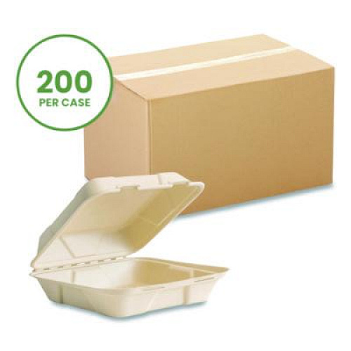 Vegware Nourish Molded Fiber Takeout Containers, Compostable, 9 x 9 x 3, Natural, Sugarcane, 200/Carton (VWHC91NFA)