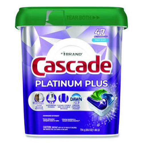 Cascade Platinum Plus ActionPacs Dishwasher Detergent Pods, Fresh Scent, 26.6 oz Tub, 47/Tub, 3 Tubs/Carton (15789CT)