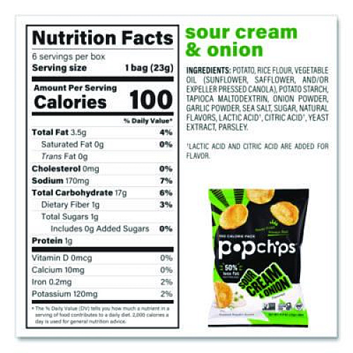 popchips Potato Chips, Variety Pack, Barbeque, Sea Salt, Sour Cream and Onion, 0.8 oz Bag, 30/Pack (22001998)