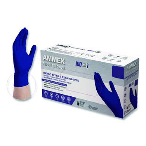 AMMEX Professional Nitrile Exam Gloves, Powder-Free, Small, Indigo, 100/Box (AINPF42100BX)