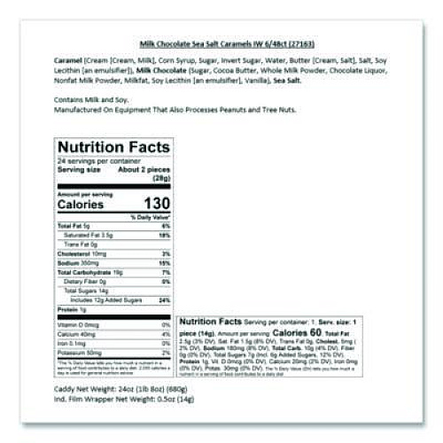 Sanders Small Batch Wonders Snack-Size Milk Chocolate Sea Salt Caramels, 0.5 oz Individually Wrapped, 48/Box (KAR27163)