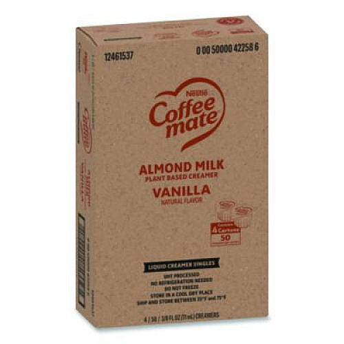 Coffee mate Plant-Based Almond Milk Non-Dairy Liquid Creamer Singles, Natural Vanilla, 0.38 oz Mini Cups, 200/Carton (42258CT)