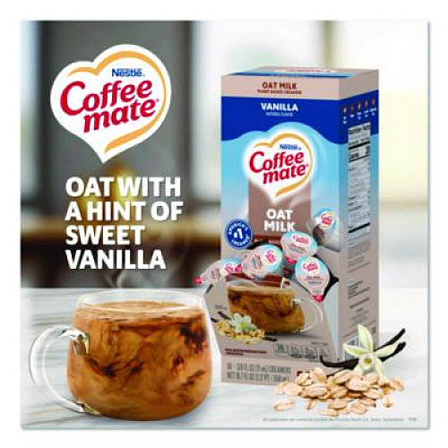 Coffee mate Plant-Based Oat Milk Liquid Creamers, Natural Vanilla, 0.38 oz Mini Cups, 50/Box, 4 Boxes/Carton (19891CT)