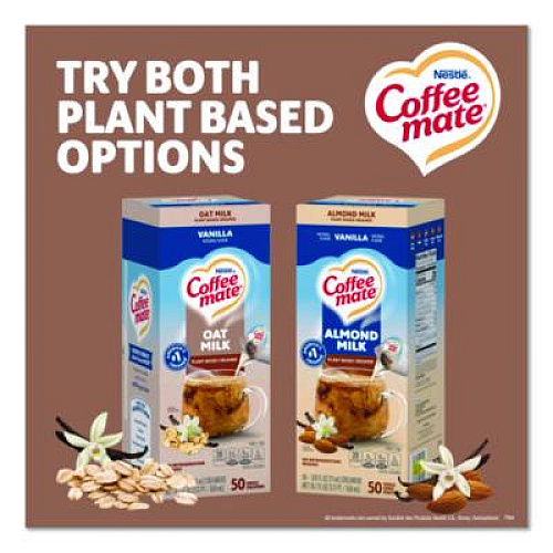 Coffee mate Plant-Based Oat Milk Liquid Creamers, Natural Vanilla, 0.38 oz Mini Cups, 50/Box, 4 Boxes/Carton (19891CT)