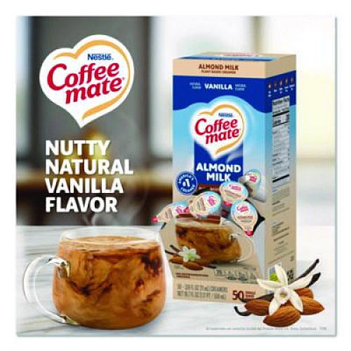 Coffee mate Plant-Based Almond Milk Non-Dairy Liquid Creamer Singles, Natural Vanilla, 0.38 oz Mini Cups, 50/Box (42258)