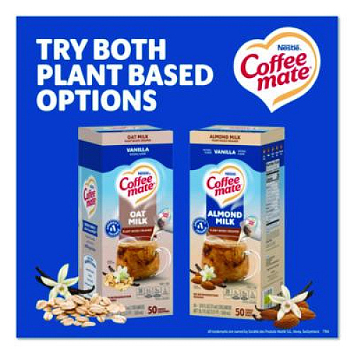 Coffee mate Plant-Based Almond Milk Non-Dairy Liquid Creamer Singles, Natural Vanilla, 0.38 oz Mini Cups, 50/Box (42258)