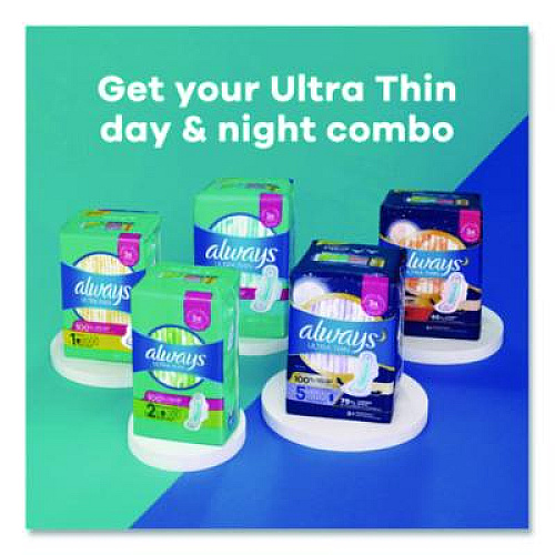 Always Ultra Thin Pads with Wings, Size 1, Regular Absorbency, 22 Pads/Pack, 12 Packs/Carton (03339)