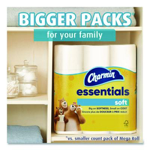 Charmin Essentials Soft Bathroom Tissue, Septic Safe, 2-Ply, White, 330 Sheets/Roll, 9 Rolls/Pack, 4 Packs/Carton (04536)