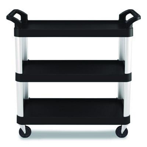 Suncast Commercial Three-Shelf Service Cart, Metal/Plastic, 3 Shelves, 300 lb Capacity, 20" x 39.85" x 38.17", Black (RC2040)