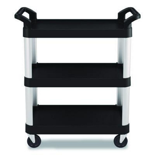 Suncast Commercial Three-Shelf Service Cart, Metal/Plastic, 3 Shelves, 300 lb Capacity, 20" x 34" x 37.92", Black (RC2030)
