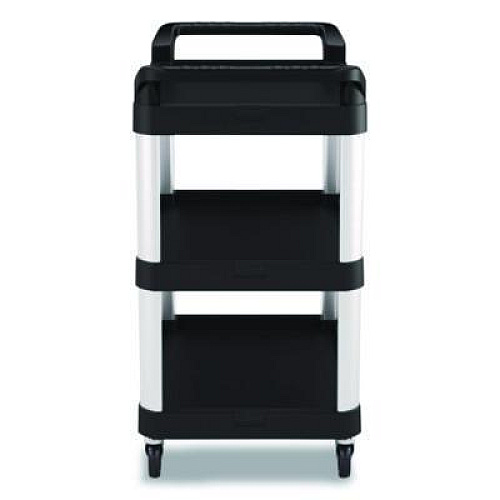 Suncast Commercial Three-Shelf Service Cart, Metal/Plastic, 3 Shelves, 300 lb Capacity, 20" x 34" x 37.92", Black (RC2030)