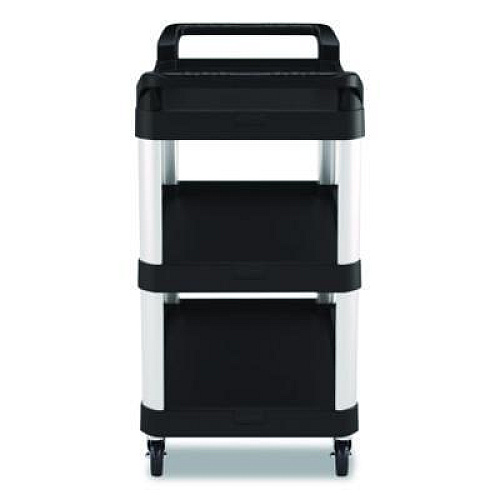 Suncast Commercial Three-Shelf Service Cart, Metal/Plastic, 3 Shelves, 300 lb Capacity, 20" x 39.85" x 38.17", Black (RC2040)