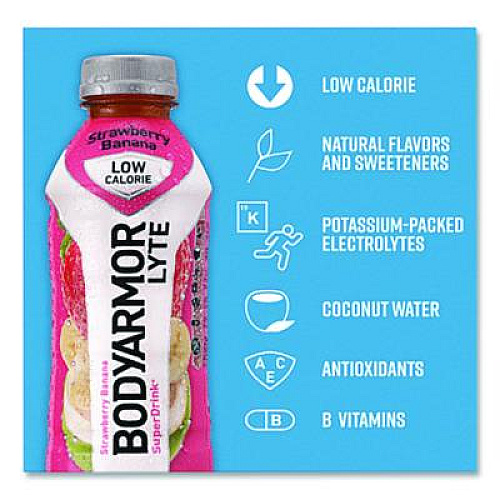 BodyArmor LYTE Sports Drink, Strawberry Banana, 16 oz Bottle, 12/Pack (411896)