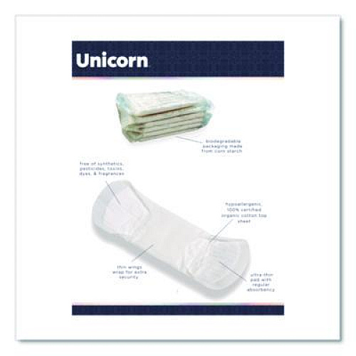 Unicorn Cotton Maxi Pads with Wings, Regular Absorbency, 40 Pads/Cartridge, 6 Cartridges/Pack (TOP08197)